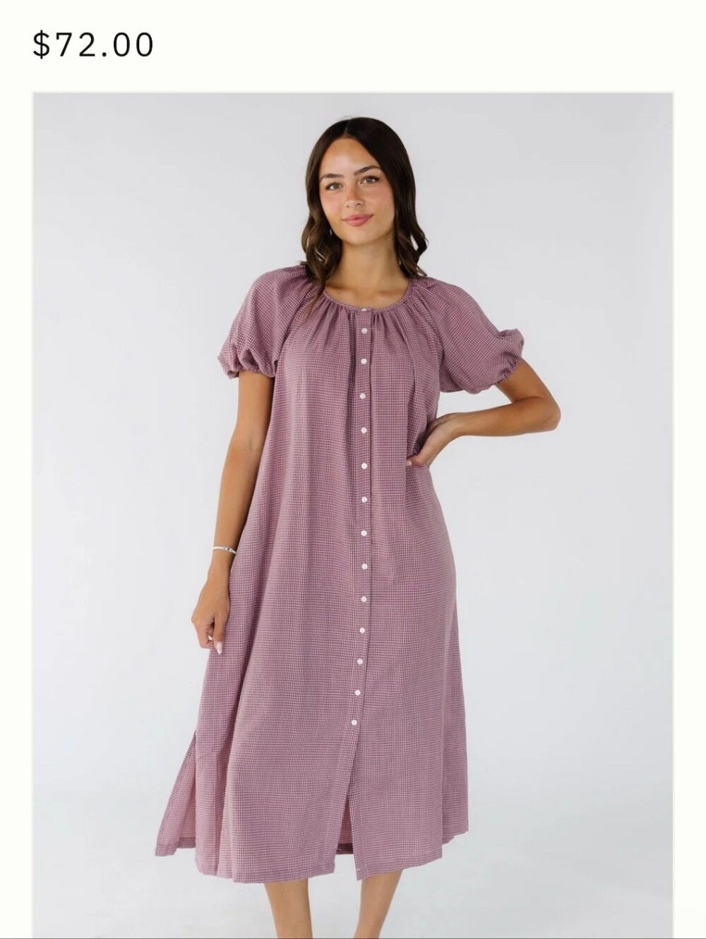 CalledtoSurf Puff Sleeve Midi Dress in Mauve Gingham